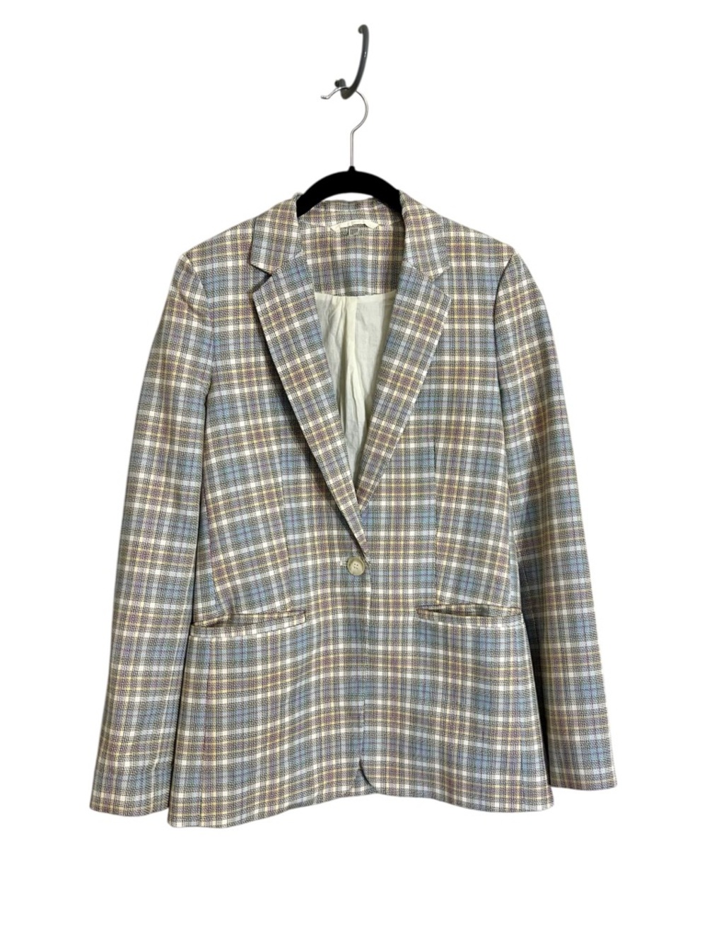 COS checkered slim fit single button blazer cotton spring office career sz 4